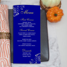 Chic Royal Blue Silver Swirl Wedding Menu