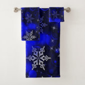 Chic Royal Blue Snowflake Motif Bad Handdoek (Insitu)