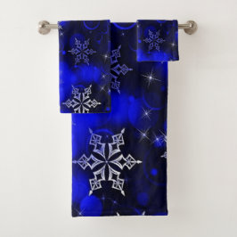 Chic Royal Blue Snowflake Motif Bad Handdoek