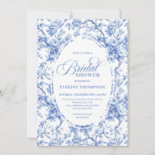 Chic Royal Blue Toile de Jouy Bridal Shower Invite Kaart (Voorkant)