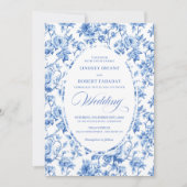 Chic Royal Blue Toile de Jouy Romantic Wedding  Kaart (Voorkant)