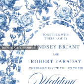 Chic Royal Blue Toile Floral Wedding Invitation Kaart