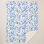 Chic Royal Blue Toile Roses Floral Pattern Soft Sherpa Deken (Voorkant)