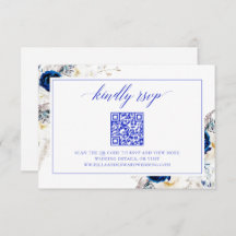 Chic Royal Blue Wedding Website RSVP QR Code Kaart