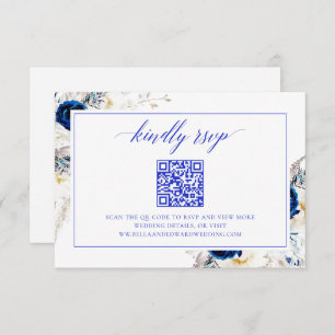 Chic Royal Blue Wedding Website RSVP QR Code Kaart