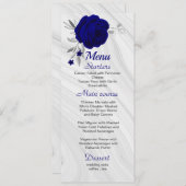 chic royal blue zilver gray floral bruiloft menu (Voorkant / Achterkant)