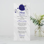 chic royal blue zilver gray floral bruiloft menu (Staand voorkant)