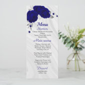 chic royal blue zilver gray floral bruiloft menu (Staand voorkant)