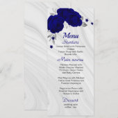 chic royal blue zilver gray floral bruiloft menu (Voorkant / Achterkant)