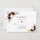 Chic Royal Burgundy Marsala Floral Wedding RSVP Kaartje (Achterkant)