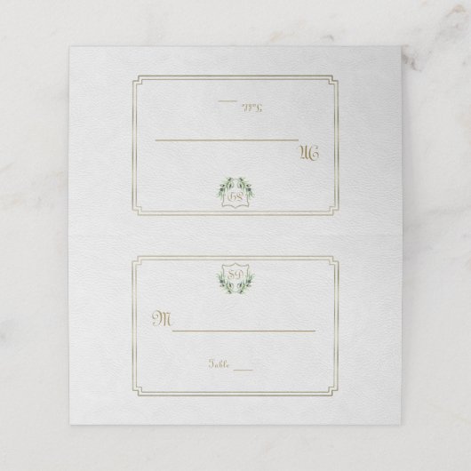 Chic Royal Gold Crest Lush Greenery Table Number Plaatskaartje (Buitenkant ongevouwen)