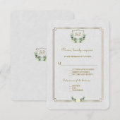 Chic Royal Gold Crest Lush Greenery Wedding RSVP (Voorkant / Achterkant)