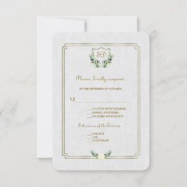 Chic Royal Gold Crest Lush Greenery Wedding RSVP