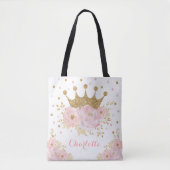 Chic Royal Gold Crown + Blush Pink Floral Princess Tote Bag (Voorkant)