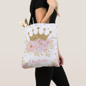 Chic Royal Gold Crown + Blush Pink Floral Princess Tote Bag (Dichtbij)