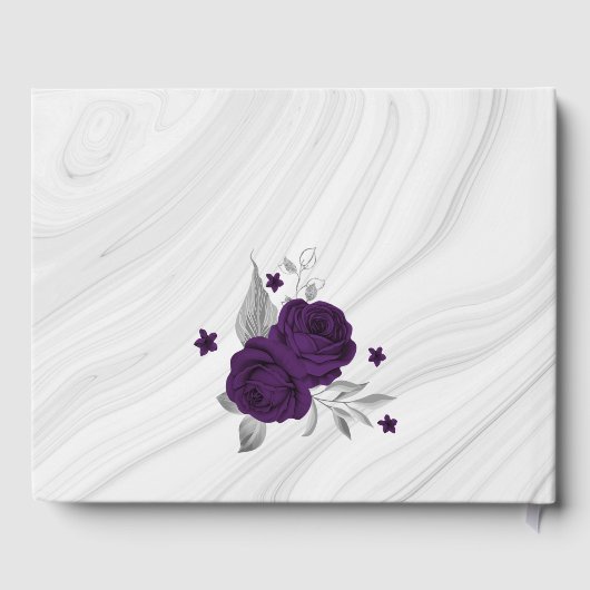 chic royal paars floral Silver blad geometrisch Gastenboek (Achterkant)