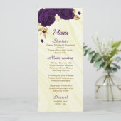 chic royal paars gold floral bruiloft menu (Staand voorkant)