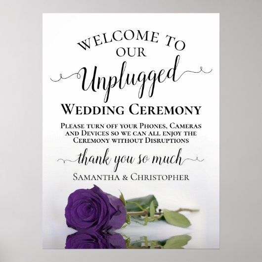 Chic Royal Paars Roos Unplugged Wedding Ceremony Poster (Voorkant)
