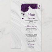 chic royal paars zilver gry floral bruiloft menu (Voorkant / Achterkant)