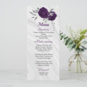 chic royal paars zilver gry floral bruiloft menu (Staand voorkant)