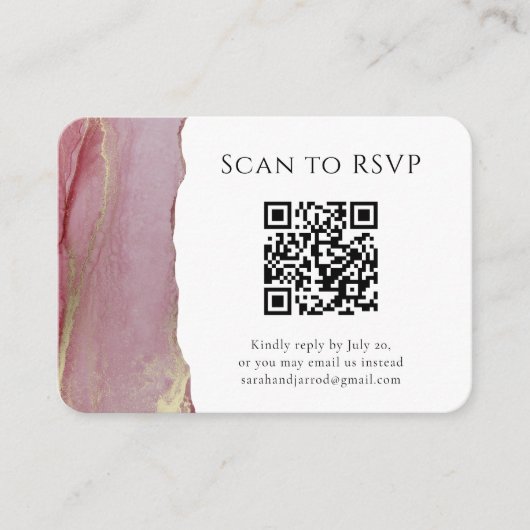Chic roze Abstracte QR Code Wedding Response Kaart (Voorkant)
