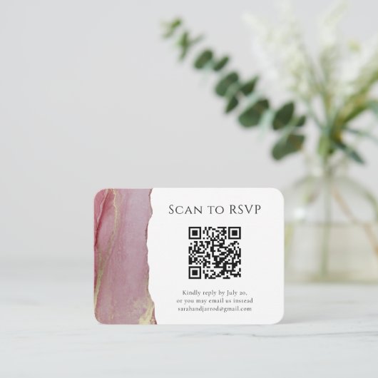 Chic roze Abstracte QR Code Wedding Response Kaart (Staand voorkant)