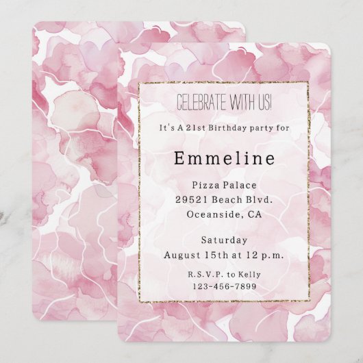 Chic Roze Abstracte Verjaardag Kaart (Voorkant / Achterkant)