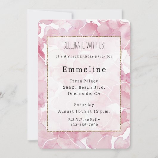 Chic Roze Abstracte Verjaardag Kaart (Voorkant)