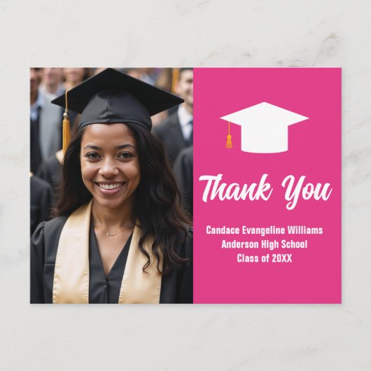 Chic Roze Afstudeerfoto Aangepaste Dankjewel Briefkaart (Voorkant)