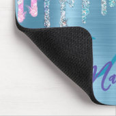 Chic roze aqua unicorn dripping glitter monogram muismat (Hoek)