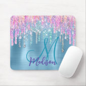 Chic roze aqua unicorn dripping glitter monogram muismat (Met muis)