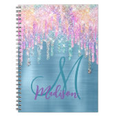 Chic roze aqua unicorn dripping glitter monogram notitieboek (Voorkant)
