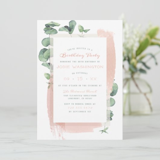 Chic Roze Aquarelle Borstel Bloemen Verjaardagsfee Kaart (Staand voorkant)