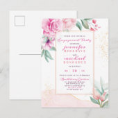 Chic Roze Aquarelle Rozen Bloemen Verlovingsfeest Uitnodiging Briefkaart (Voorkant / Achterkant)