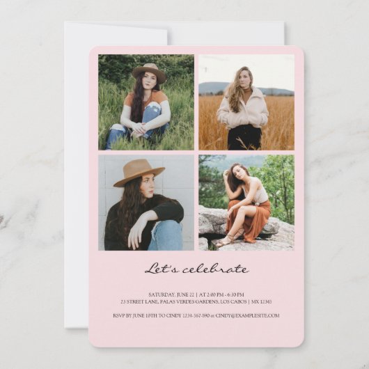 Chic roze Arch 5 Photo Collage Afstuderen Aankondiging (Achterkant)