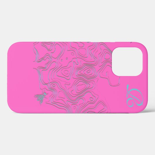 Chic Roze Bee Monogram Hoesje-Mate iPhone Case (Achterkant (horizontaal))