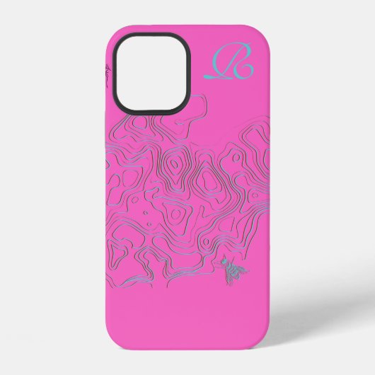 Chic Roze Bee Monogram Hoesje-Mate iPhone Case Hoesje (Achterkant)