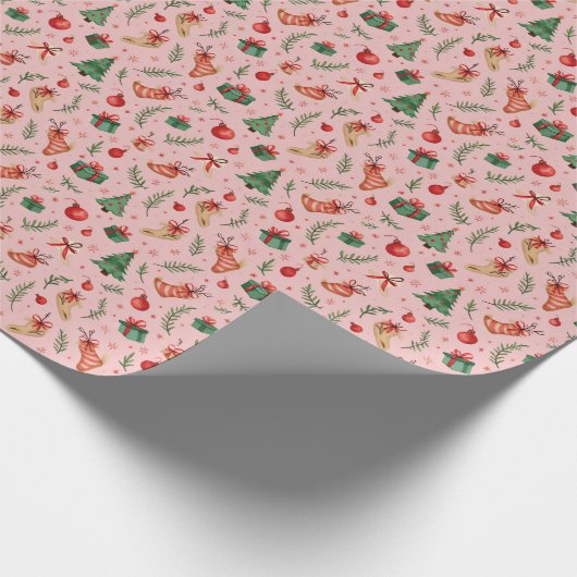 Chic Roze Beige Kerst Wrapping Papier - Elegant (Hoek)