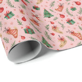 Chic Roze Beige Kerst Wrapping Papier - Elegant (Rol Hoek)