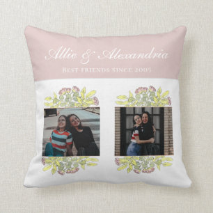 Chic Roze Beste Vrienden Bloemen BFF Fotocollage Kussen