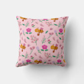 Chic Roze Bij en Bloemendesign Naam & Monogram Kussen (Achterkant)