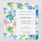 Chic Roze Blauw Groene Bloemen Verjaardag Kaart (Voorkant / Achterkant)