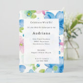 Chic Roze Blauw Groene Bloemen Verjaardag Kaart (Staand voorkant)