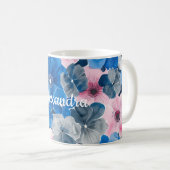 Chic Roze Blauwe Bloemen Koffiemok (Voorkant rechts)