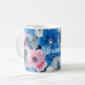 Chic Roze Blauwe Bloemen Koffiemok (Voorkant links)