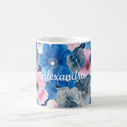 Chic Roze Blauwe Bloemen Koffiemok (Center)