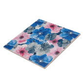 Chic Roze Blauwe Bloemen Tegeltje (Zijkant)