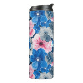Chic Roze Blauwe Bloemen Thermosbeker (Gedraaid links)