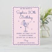 Chic roze & blauwe Martini Glas 30e verjaardag Kaart (Staand voorkant)