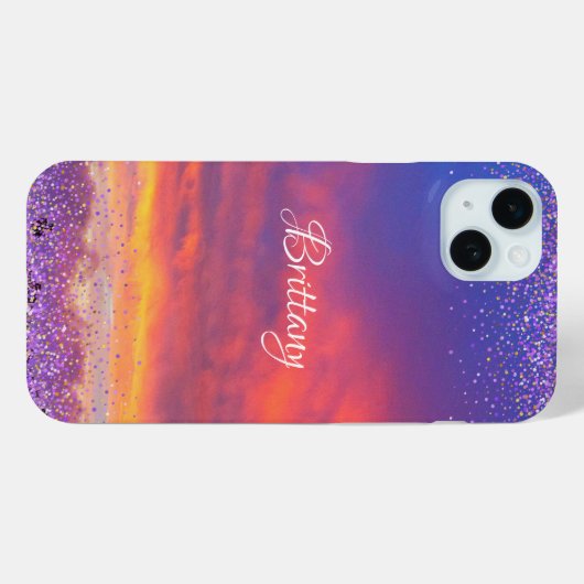 Chic roze blauwe zonnefoto confetti custom script Case-Mate iPhone case (Achterkant (horizontaal))